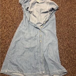 Solutions Denim Button-Down Midi Dress Women’s Medium – Short Sleeve, Casual